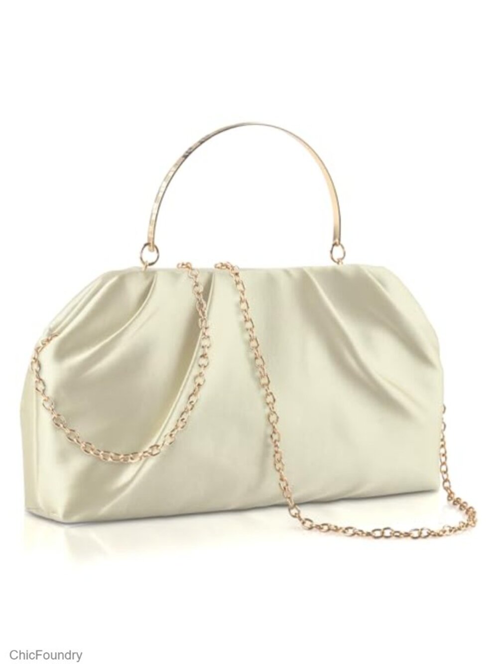 Pleated Satin Evening Clutch with 2 Detachable Chain Straps